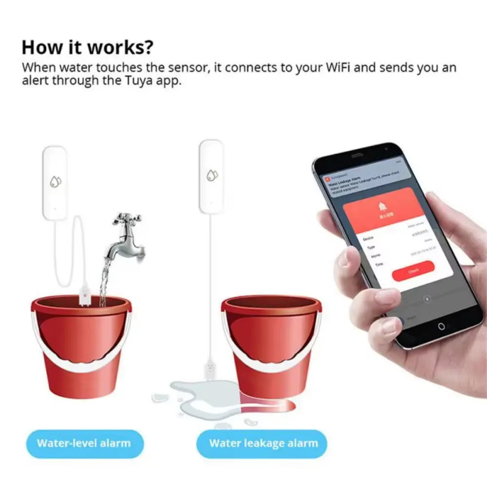 Tuya Wifi Water Sensor Leakage Alarm Flood Leak Detector Smart Home APP Remote Control Smart Home Security Protection